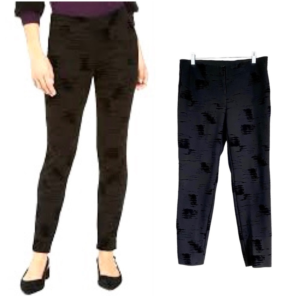 Alfani Black Skinny Stretch Pants Legging Size 10 Mob Wife Animal Textured Print